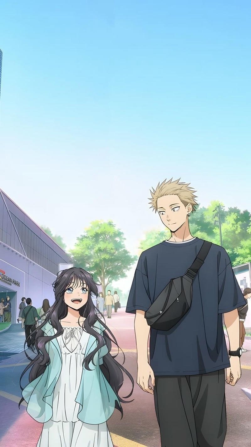 Ảnh anime cặp đôi hai người cùng bước đi song song