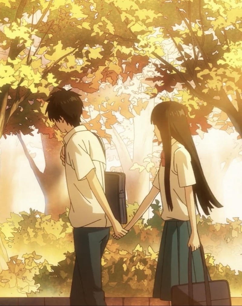 Ảnh anime cặp đôi hai người nắm tay nhau đứng cạnh