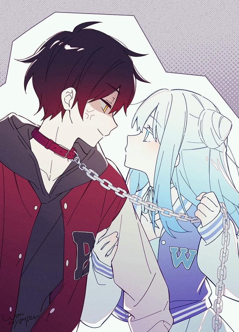 Ảnh anime cặp đôi hai nhân vật quay mặt về nhau