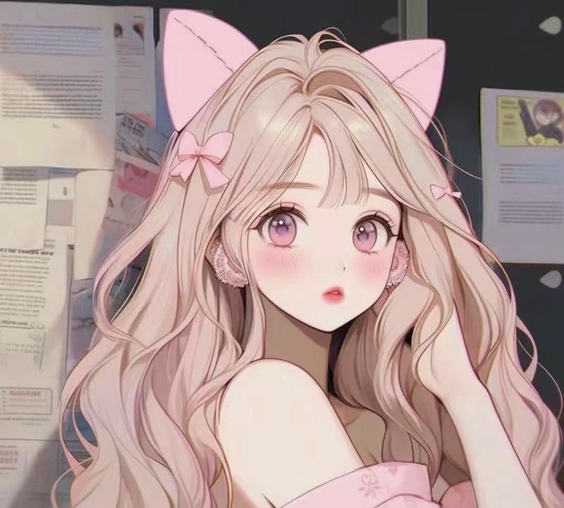 Ảnh anime cute cô gái dễ thương với mái tóc hồng