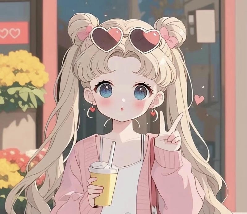 Ảnh anime cute nhân vật nữ kawaii với nơ tóc