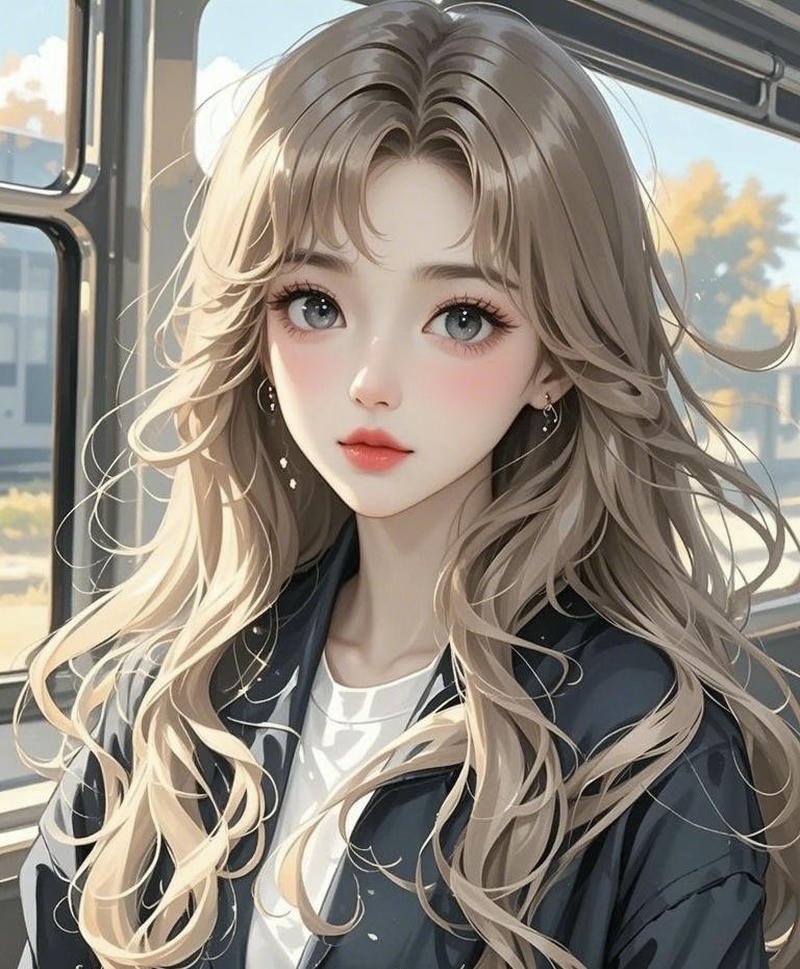 Ảnh anime nữ cô gái tóc nâu dài với ánh mắt sáng