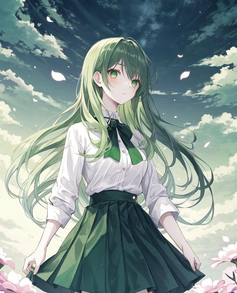 Ảnh anime nữ cô gái tóc xanh dài với khuôn mặt xinh