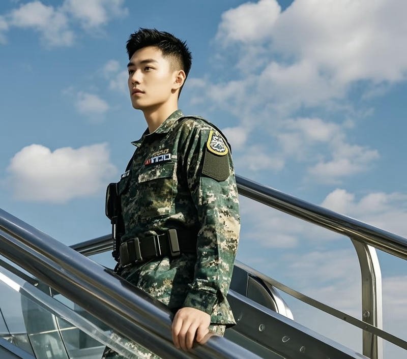 Ảnh bộ đội đẹp trai tạo dáng giữa thao trường nắng sớm