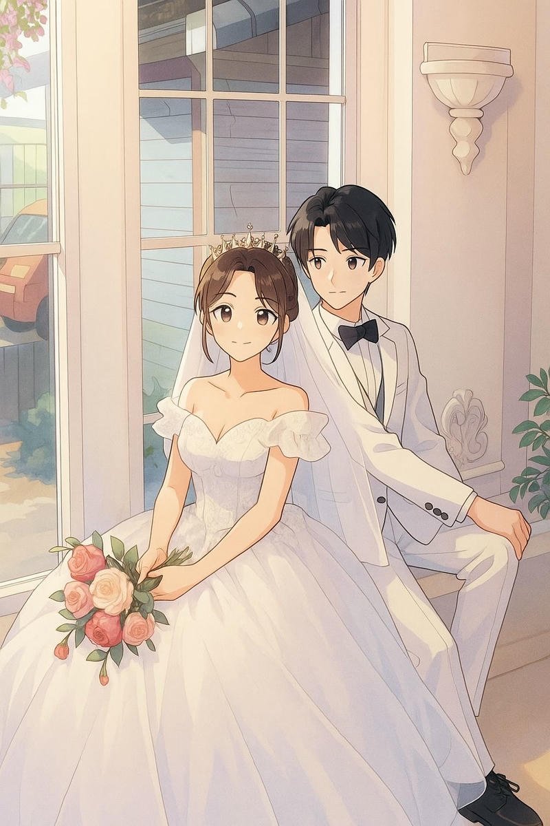 Ảnh cô dâu chú rể anime chú rể nắm tay cô dâu