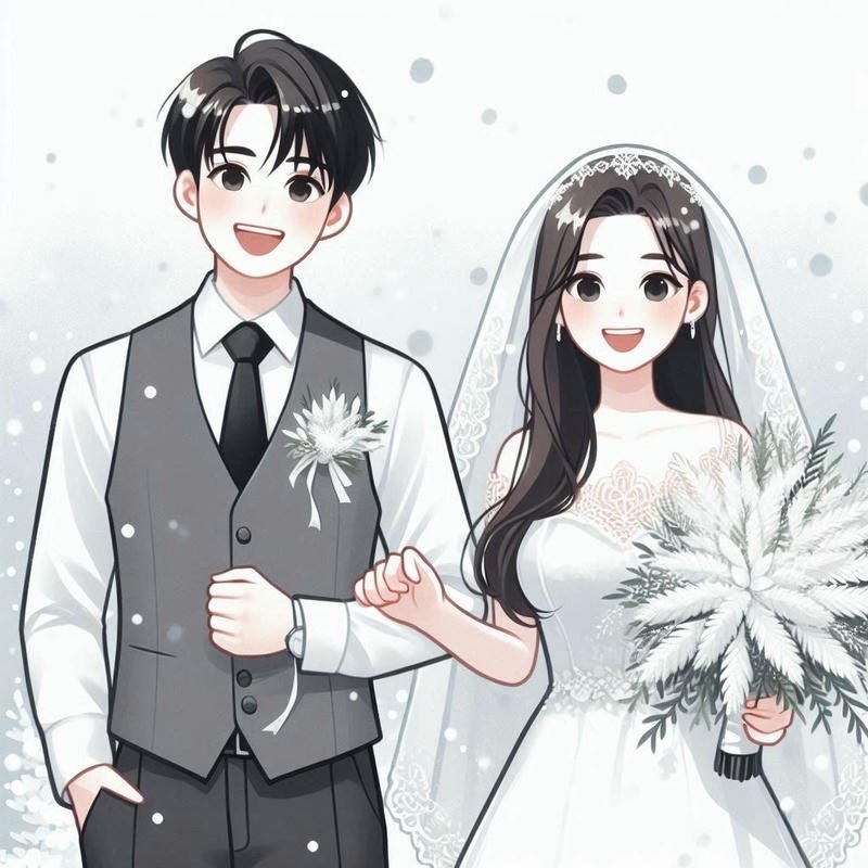 Ảnh cô dâu chú rể anime cô dâu khoác tay chú rể