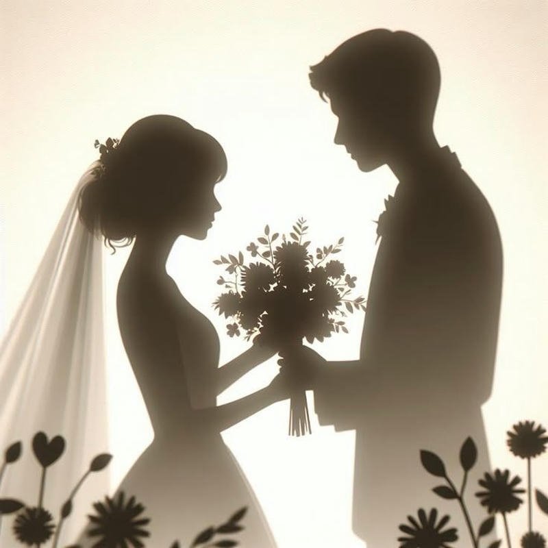 Ảnh cô dâu chú rể anime cô dâu mặc váy cưới dài