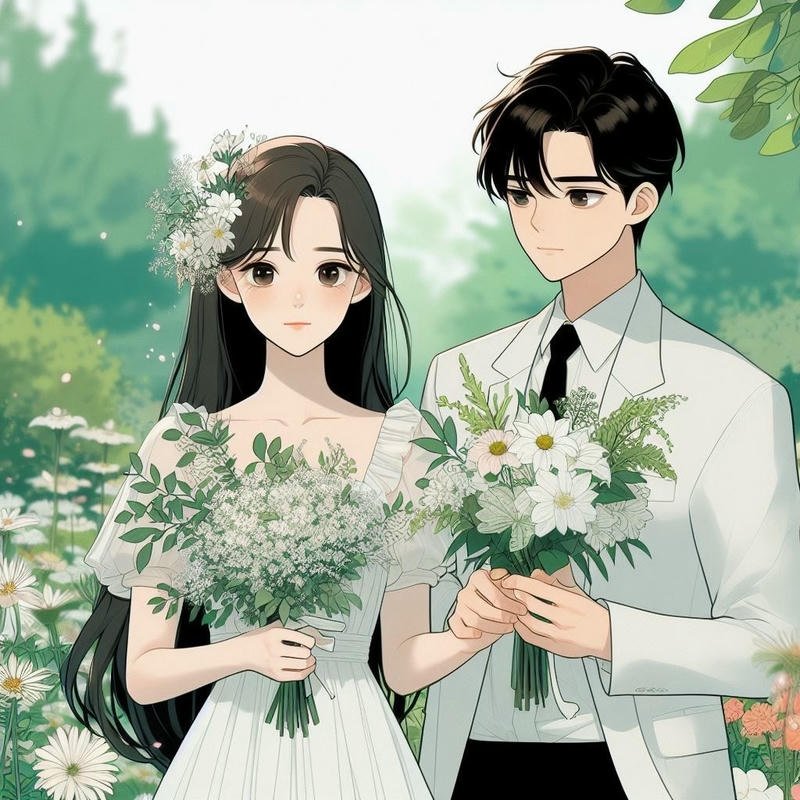 Ảnh cô dâu chú rể anime hai người cùng bước vào lễ