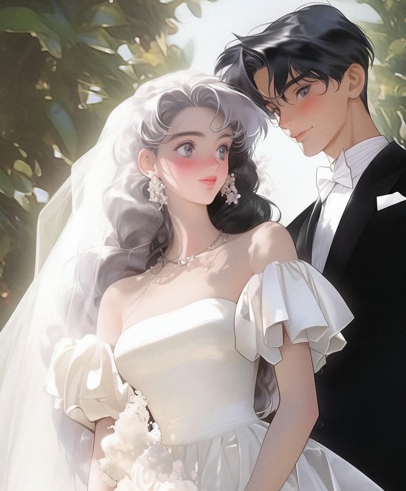 Ảnh cưới anime cặp nam nữ ngày cưới