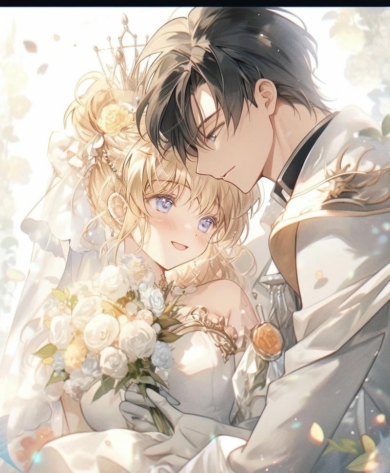 Ảnh cưới anime cặp nhân vật hoạt hình trong lễ cưới