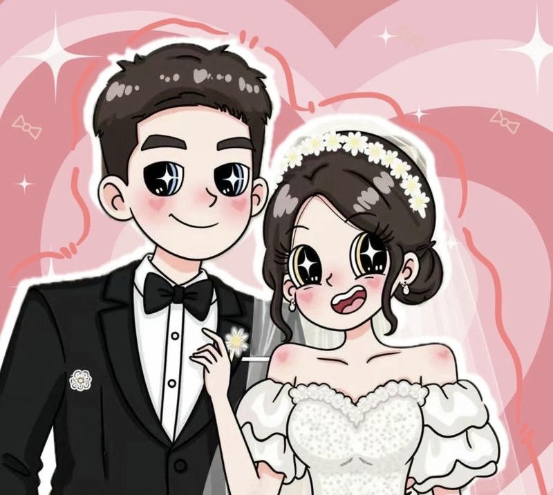 Ảnh cưới anime đôi nhân vật trong lễ cưới hạnh phúc