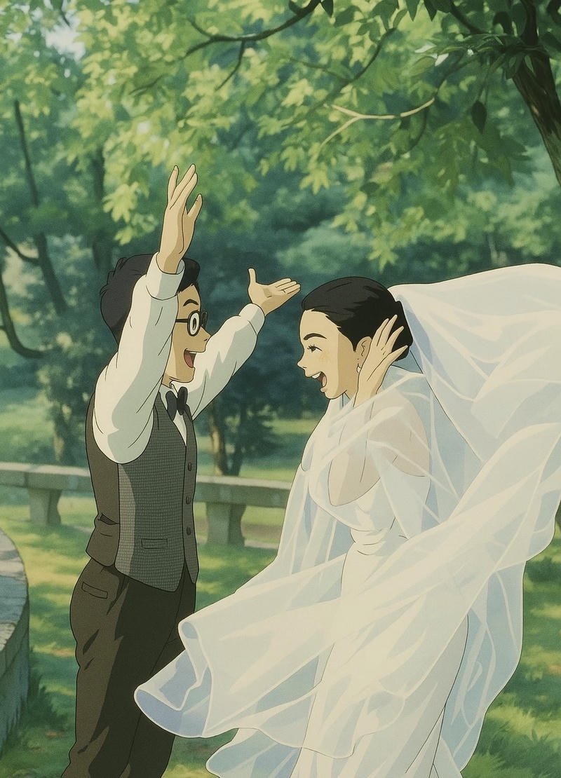 Ảnh cưới anime đôi nhân vật trong lễ cưới