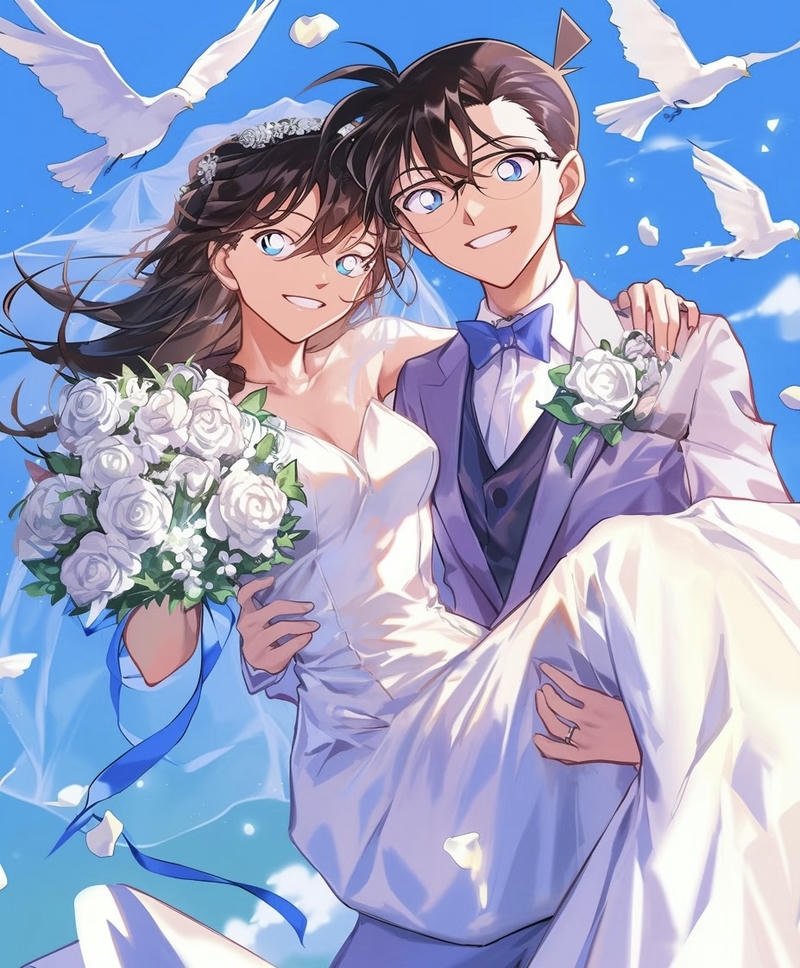 Ảnh cưới anime đôi uyên ương hoạt hình trong ngày cưới