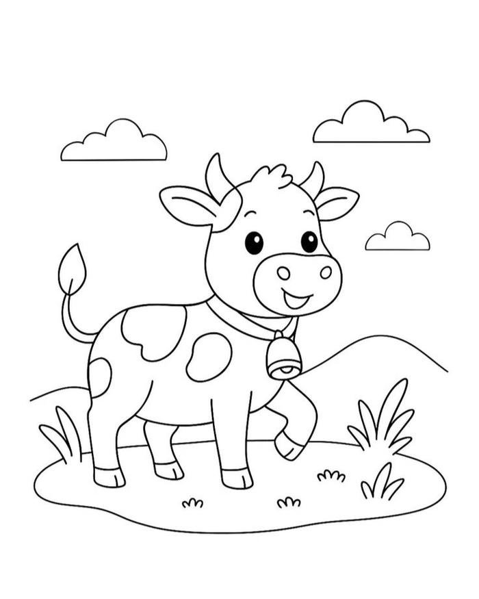 Ảnh tô màu con bò minh họa đáng yêu dễ nhìn
