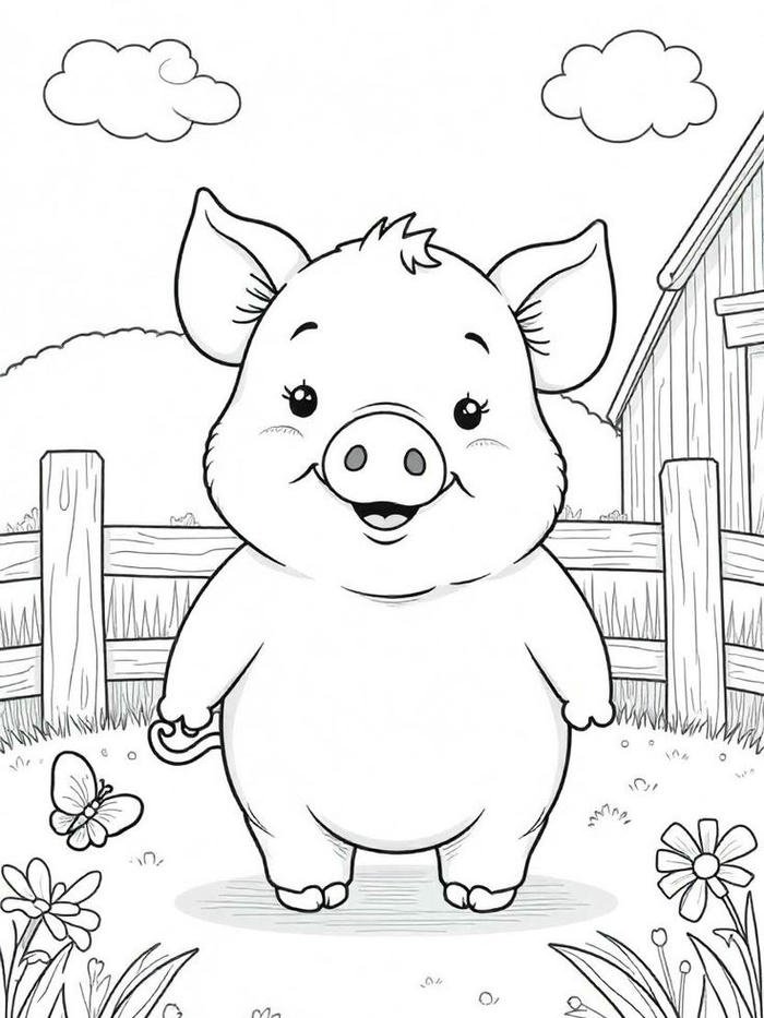 Ảnh tô màu con heo tranh vẽ dễ thương