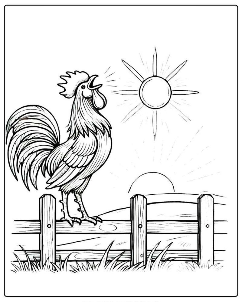 Ảnh tô màu gà đường nét rõ ràng dễ thực hiện