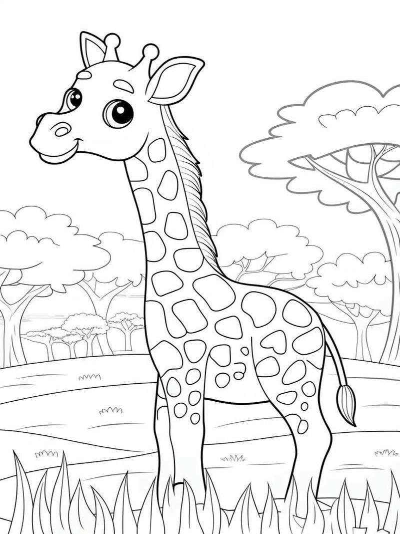 Ảnh tô màu hươu cao cổ đường nét gọn gàng dễ dùng