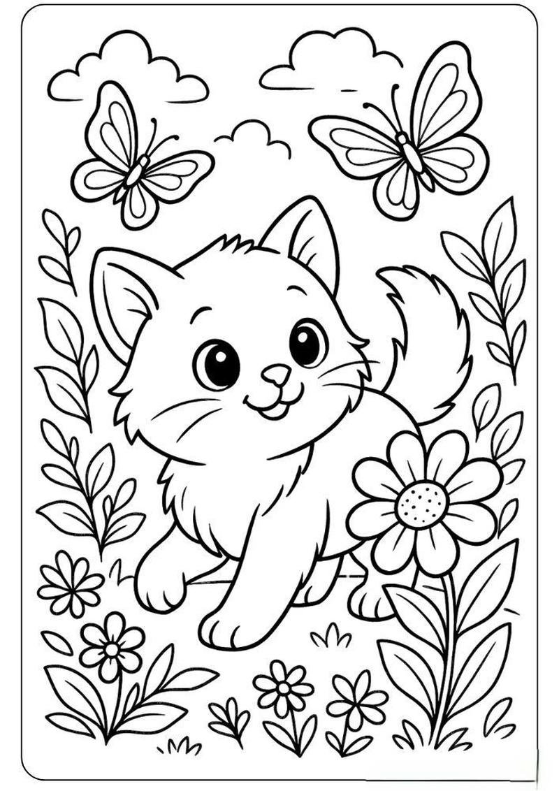 Ảnh tô màu mèo cấu trúc rõ ràng dễ thực hiện