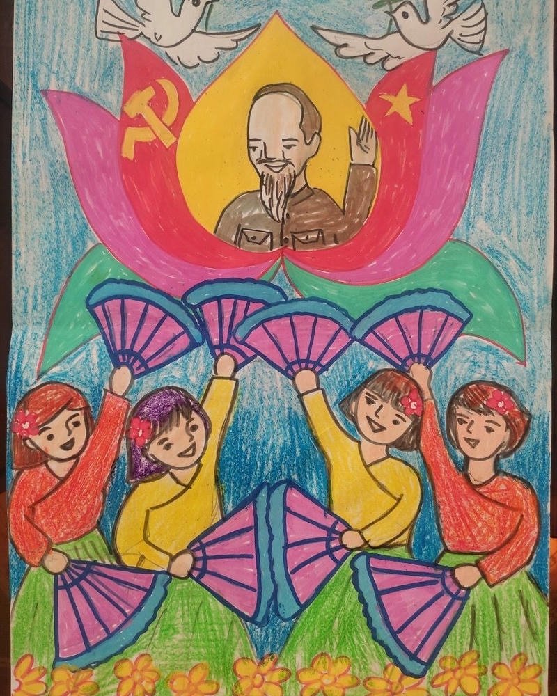 Ảnh vẽ quốc khánh bố cục cân đối hài hòa