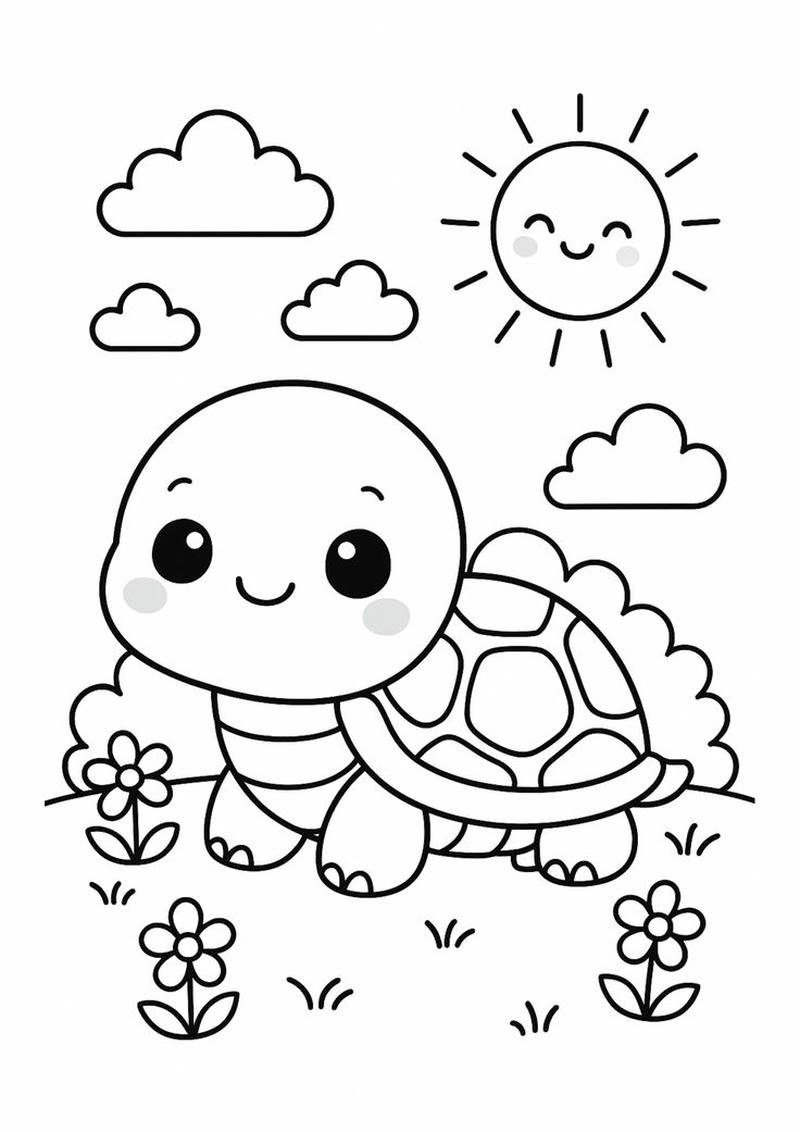 Bức họa rùa tô màu nét vẽ mềm mại dễ tô