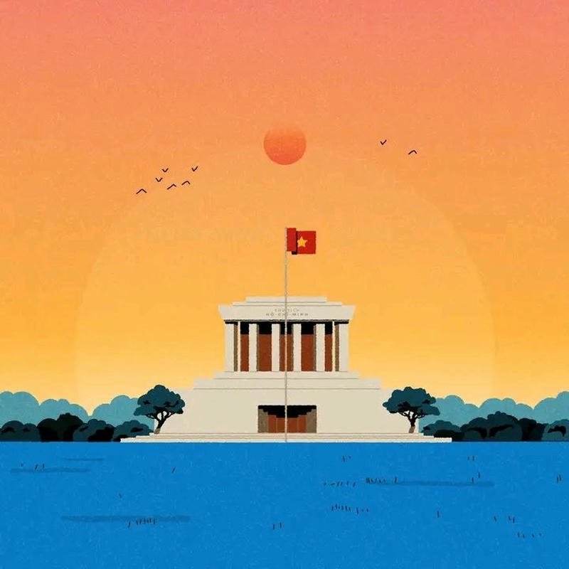 Bức tranh lăng bác thể hiện kiến trúc vững chãi