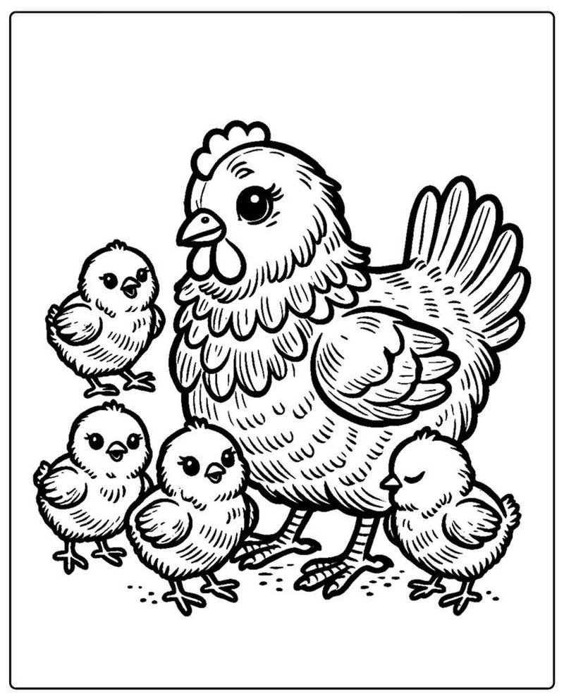 Bức tranh nghệ thuật gà tô màu thiết kế đơn giản