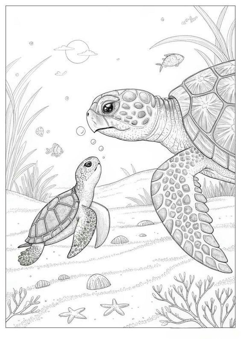 Bức tranh nghệ thuật rùa tô màu đơn giản
