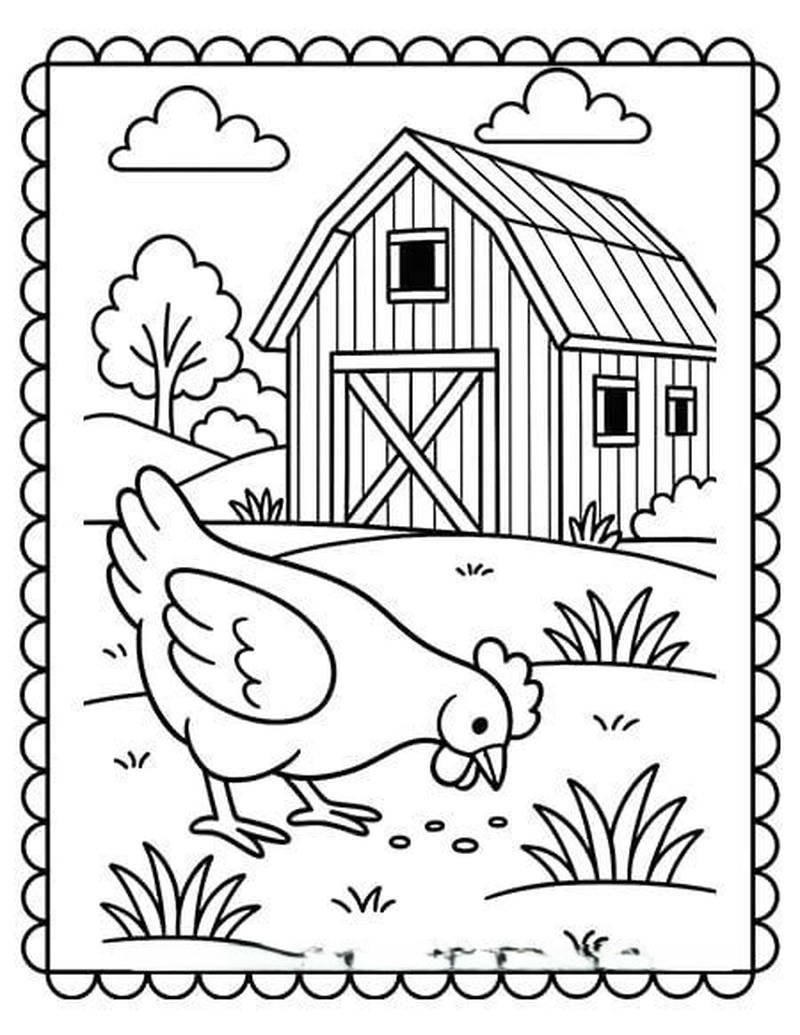 Bức tranh tô màu gà thiết kế vui nhộn sinh động