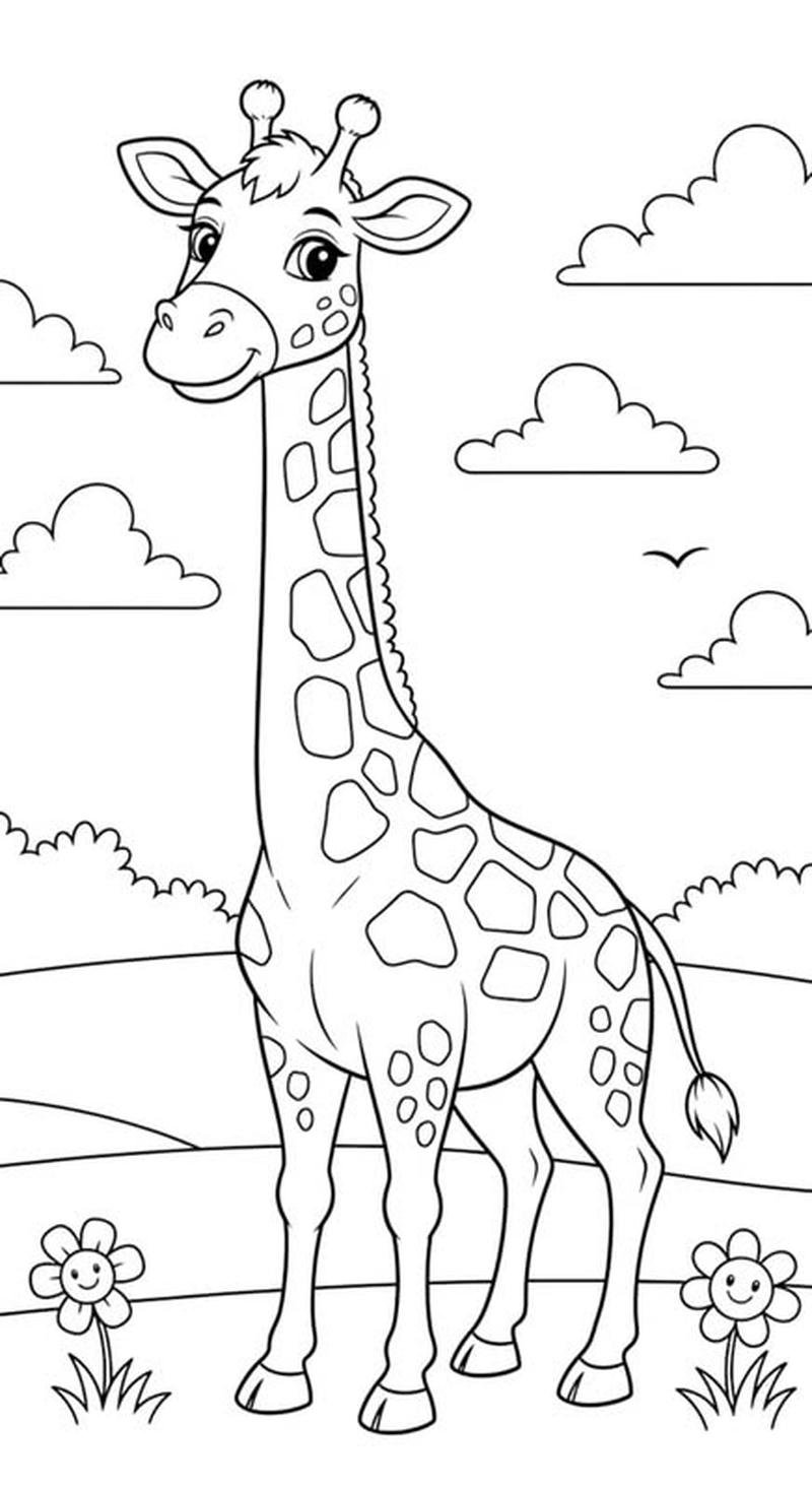 Bức tranh tô màu hươu cao cổ tạo hình dễ thương nổi bật