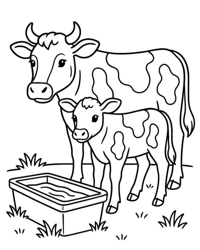 Bức vẽ tô màu con bò nét minh họa rõ ràng