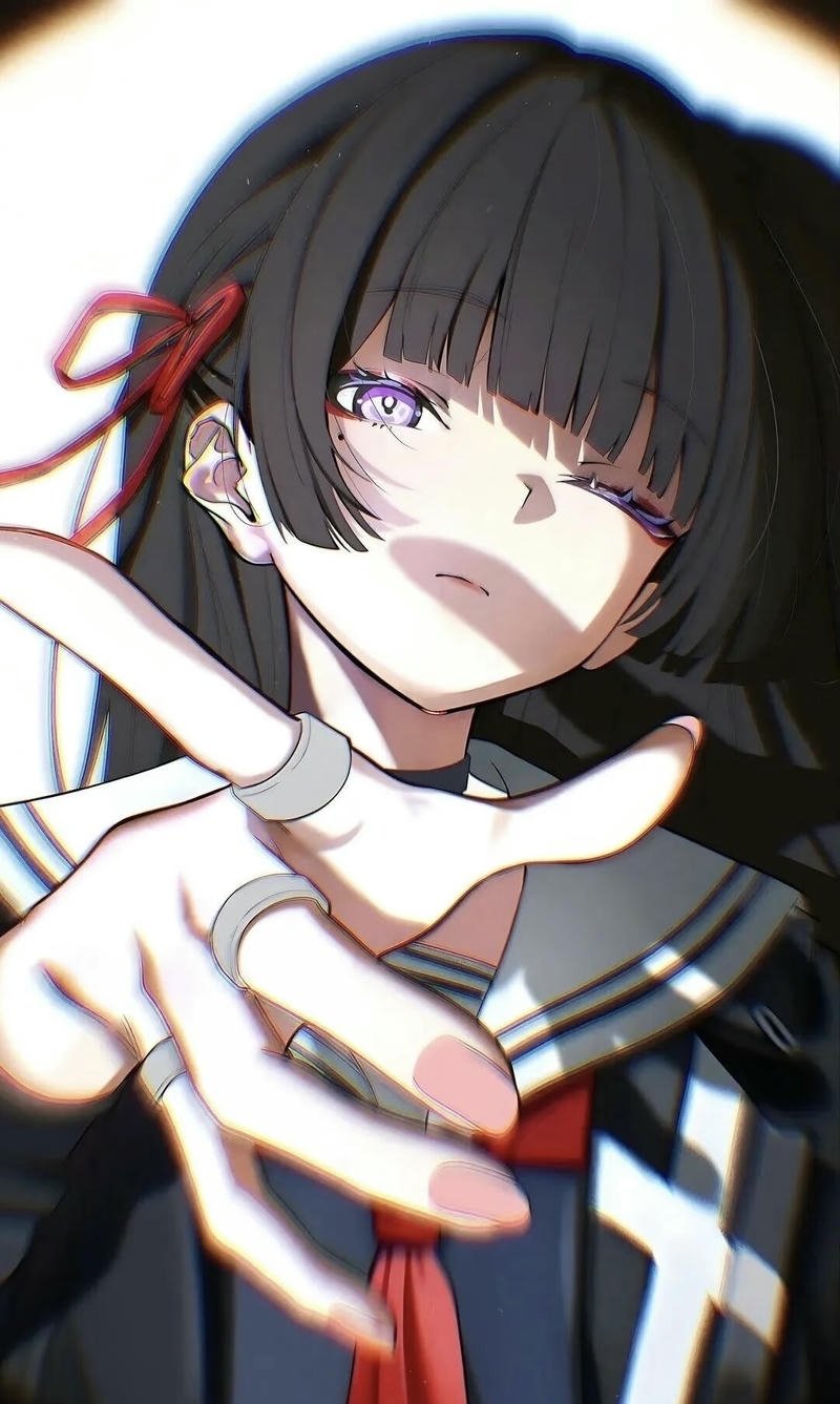 Cô gái anime đứng giữa khung cảnh mộng mơ phong cách hoạt hình