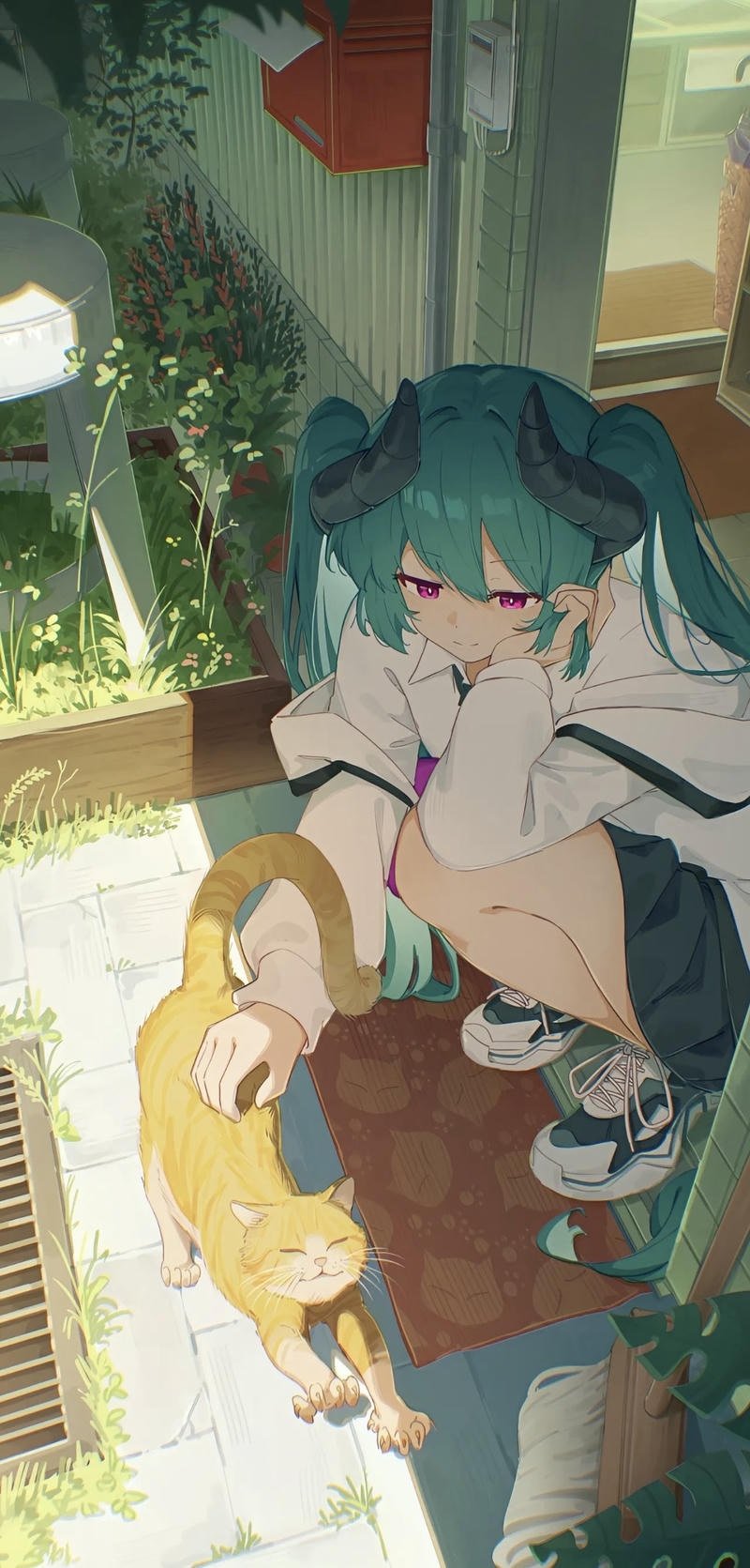 Cô gái anime đứng giữa khung cảnh thiên nhiên mộng mơ