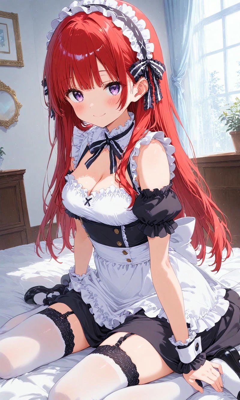 Cô gái anime mặc tạp dề trắng phong cách hầu gái cổ điển