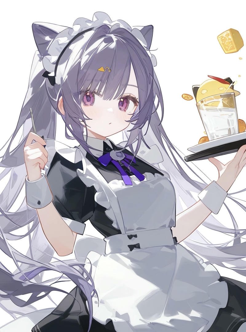 Cô gái anime trong trang phục hầu gái tạo dáng đáng yêu