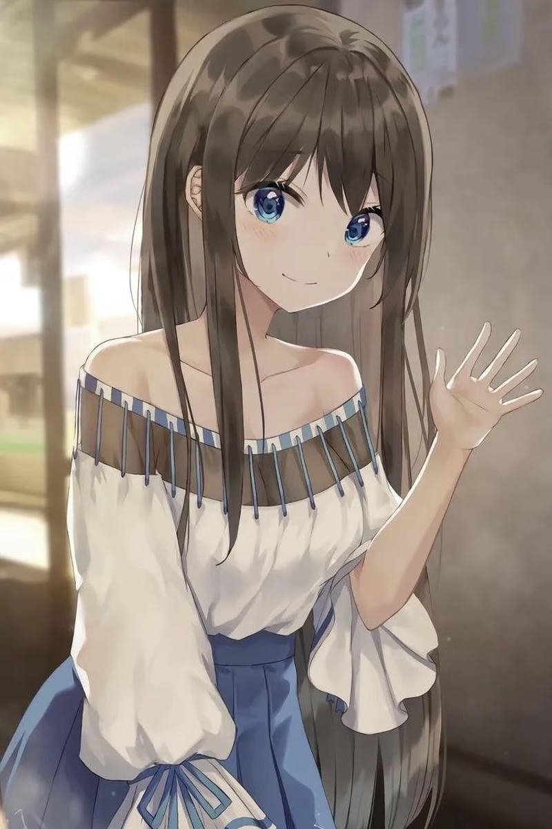 Cô gái anime với nụ cười dịu dàng trong bộ anime con gái