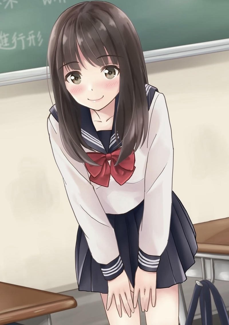 Cô gái manga tạo dáng dễ thương trong khung cảnh hoạt hình