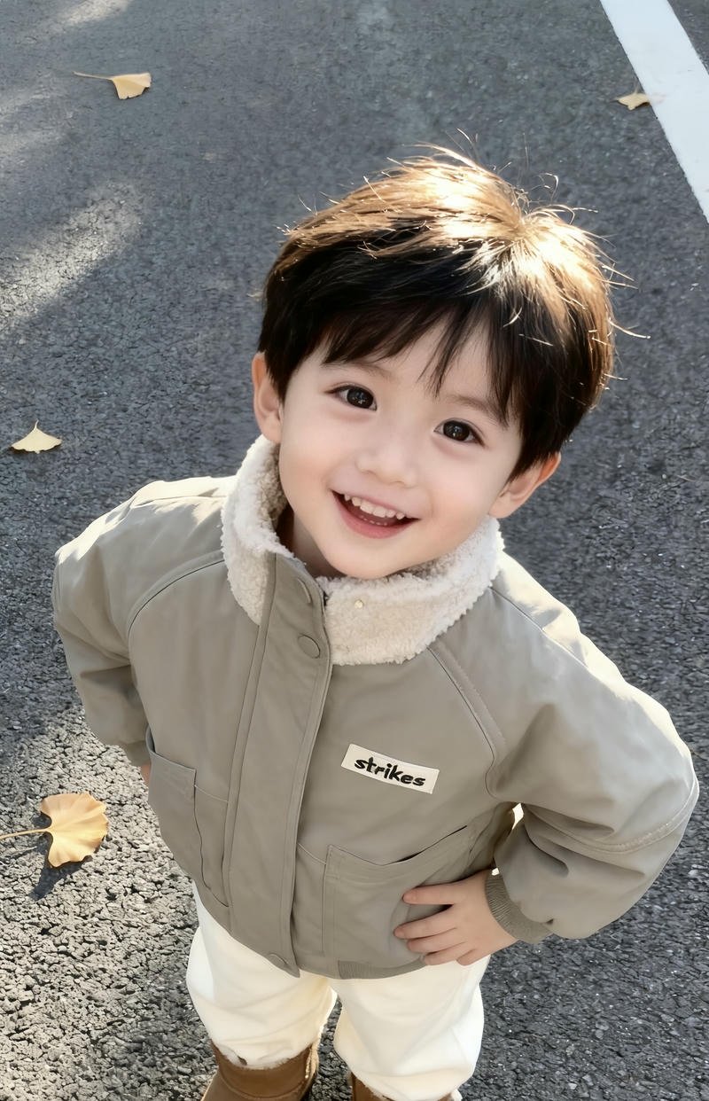 Gương mặt bầu bĩnh của em bé trai dễ thương