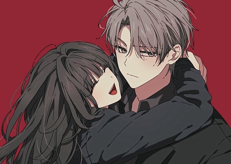 Hình ảnh anime cặp đôi đôi nhân vật tựa vào nhau