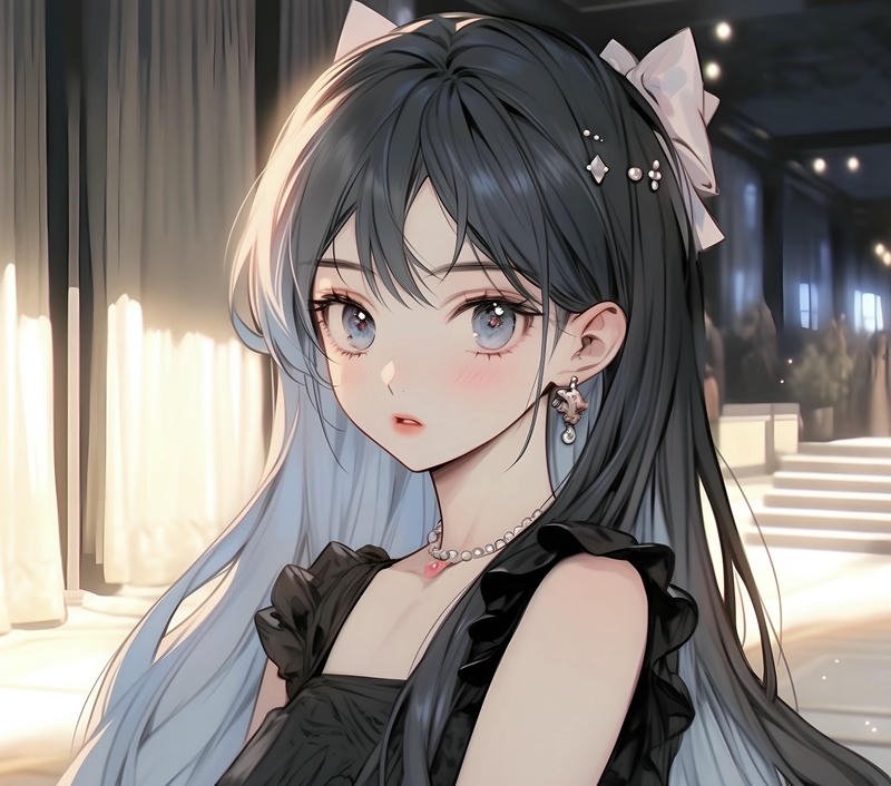 Hình ảnh anime nữ cô gái tóc đen dài với gương mặt xinh