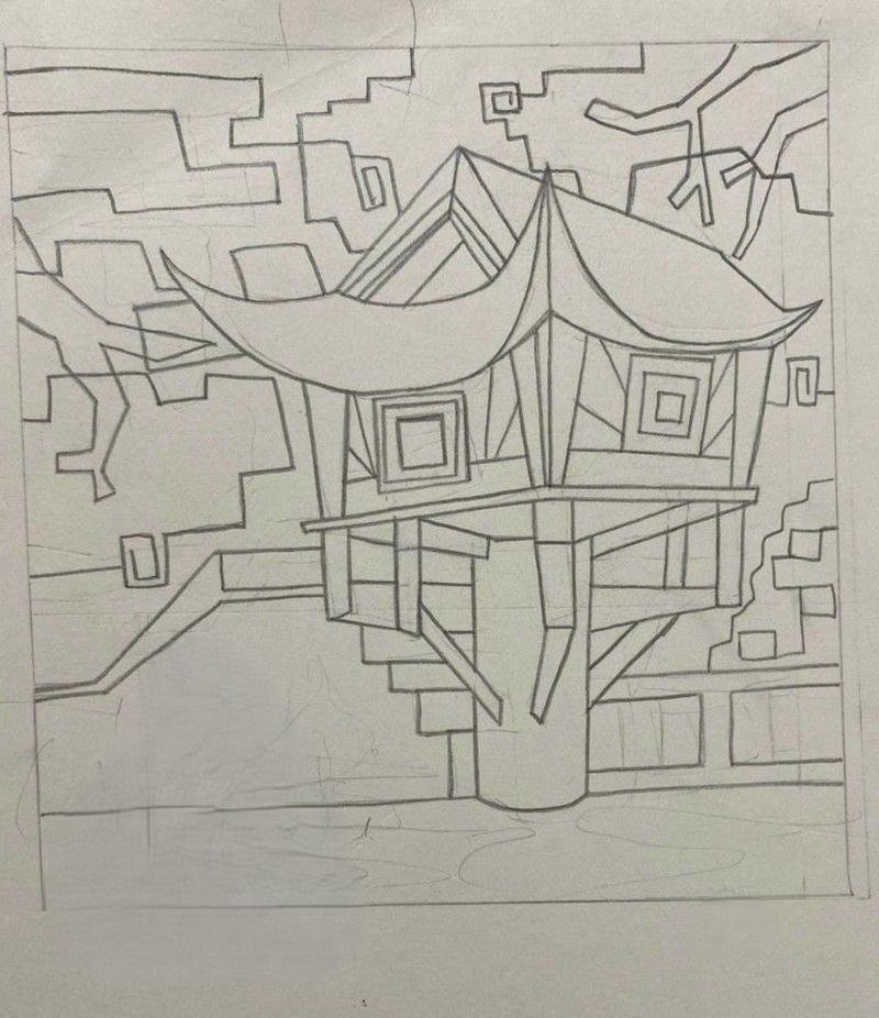 Hình ảnh chùa một cột vẽ tay mềm mại tự nhiên