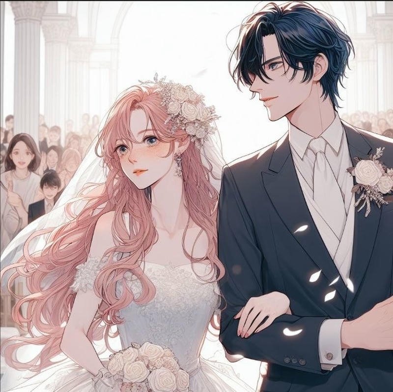 Hình ảnh cô dâu chú rể anime bước vào lễ đường