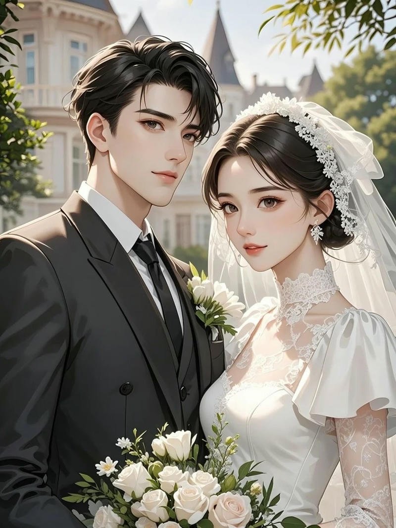 Hình ảnh cô dâu chú rể anime chú rể đứng cạnh cô dâu