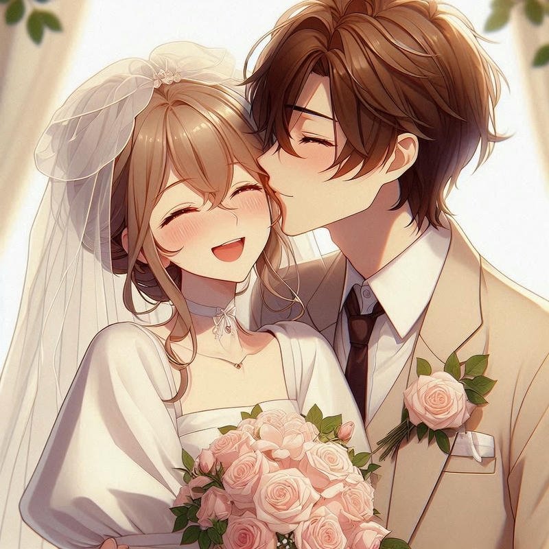 Hình ảnh cô dâu chú rể anime cùng chụp ảnh cưới