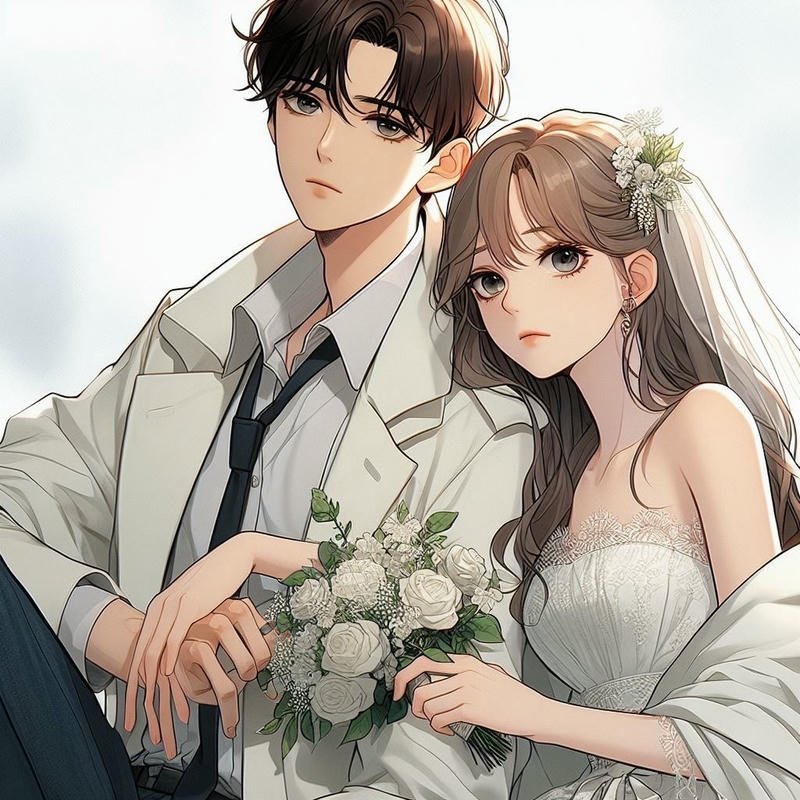 Hình ảnh cô dâu chú rể anime cùng tạo dáng chụp ảnh