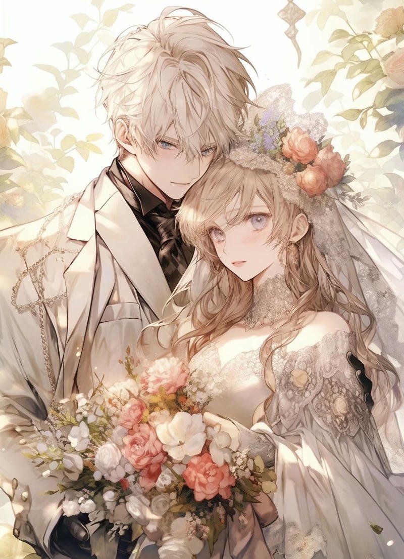 Hình ảnh cưới anime cặp đôi hoạt hình ngày cưới