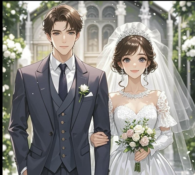 Hình ảnh cưới anime cô dâu chú rể trong lễ cưới