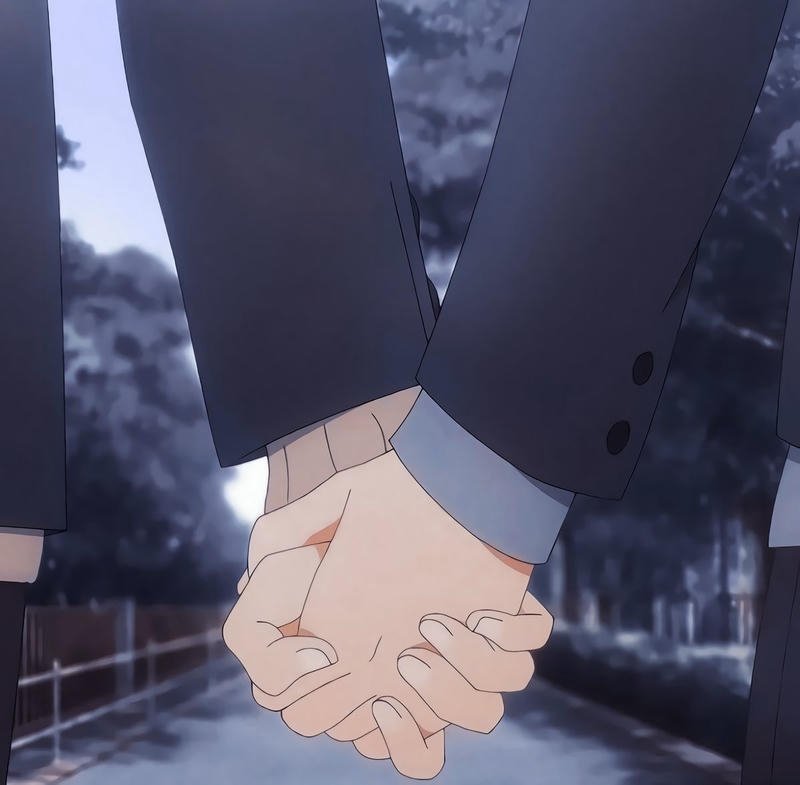 Hình ảnh nắm tay anime đôi nam nữ đan tay