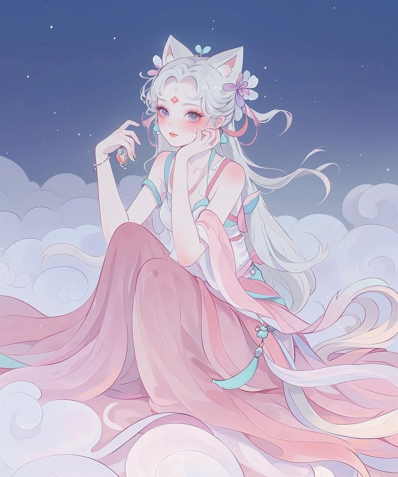 Hình anime cute cô gái anime với mái tóc dài