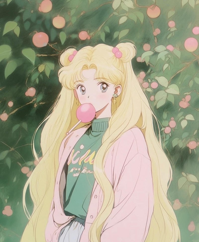 Hình anime cute cô gái tóc vàng với nơ xinh