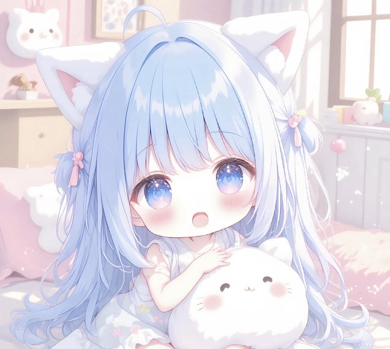 Hình anime cute nhân vật chibi với tai mèo